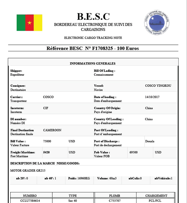 喀麥隆ECTN/BESC辦理所需資料_國(guó)際貨運(yùn)_旭洲物流